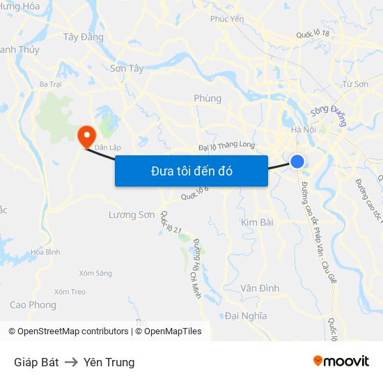 Giáp Bát to Yên Trung map