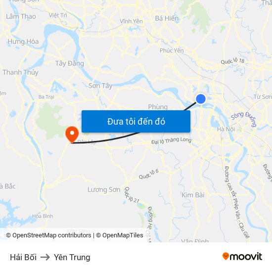 Hải Bối to Yên Trung map