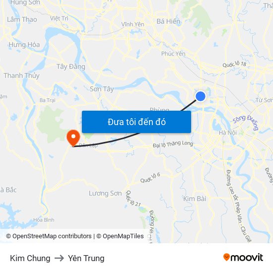 Kim Chung to Yên Trung map