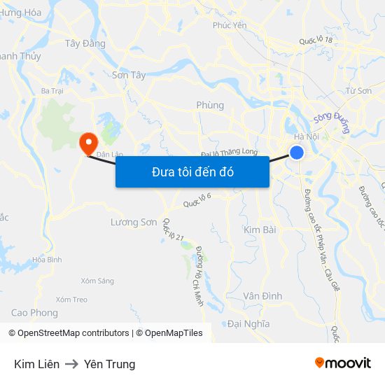 Kim Liên to Yên Trung map