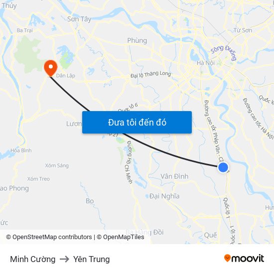 Minh Cường to Yên Trung map