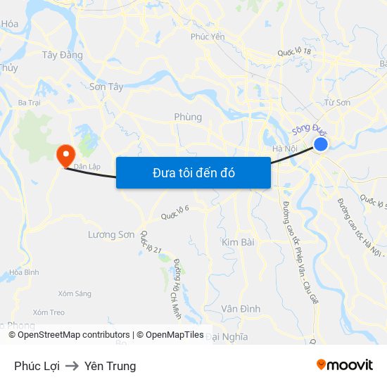 Phúc Lợi to Yên Trung map