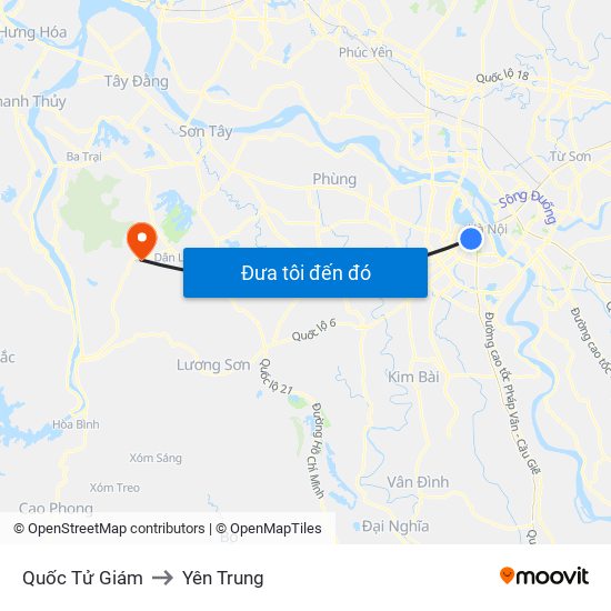 Quốc Tử Giám to Yên Trung map