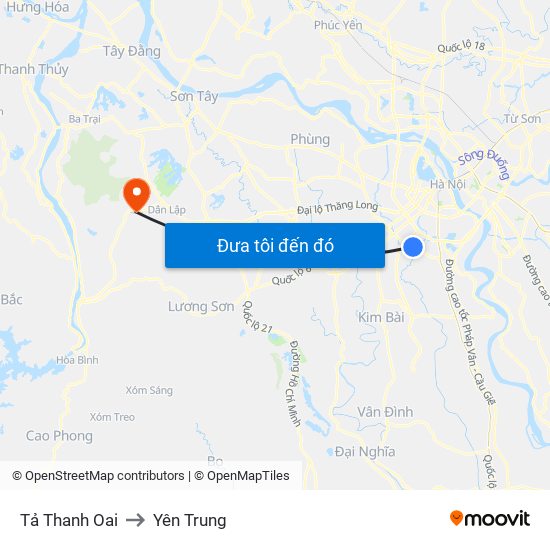 Tả Thanh Oai to Yên Trung map