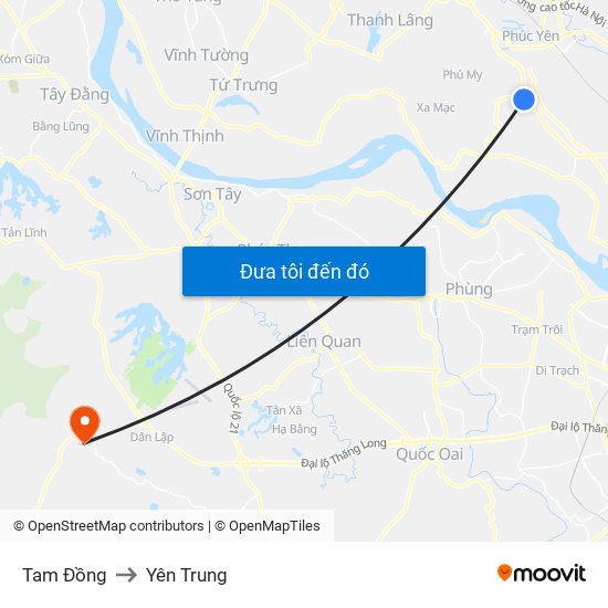 Tam Đồng to Yên Trung map