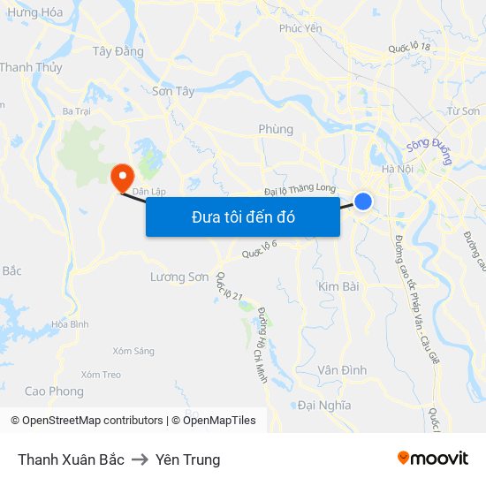 Thanh Xuân Bắc to Yên Trung map