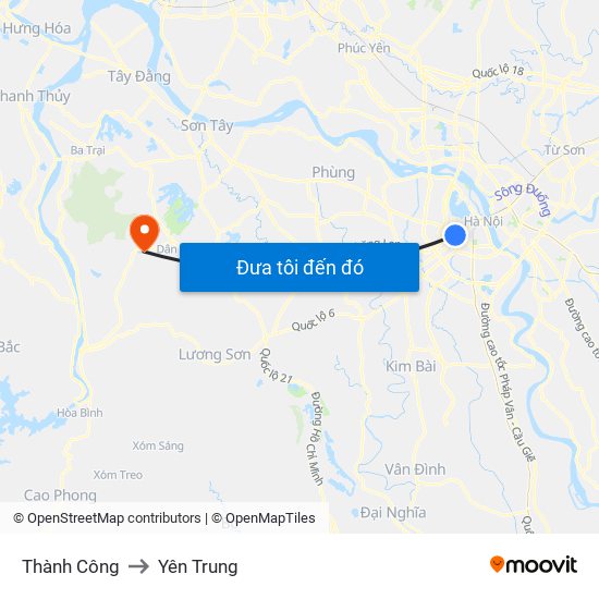 Thành Công to Yên Trung map