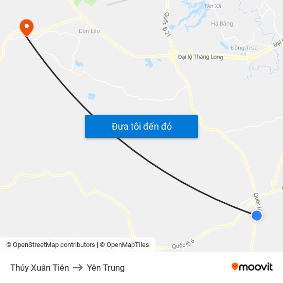 Thủy Xuân Tiên to Yên Trung map