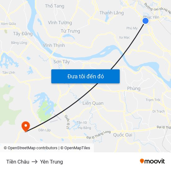Tiền Châu to Yên Trung map