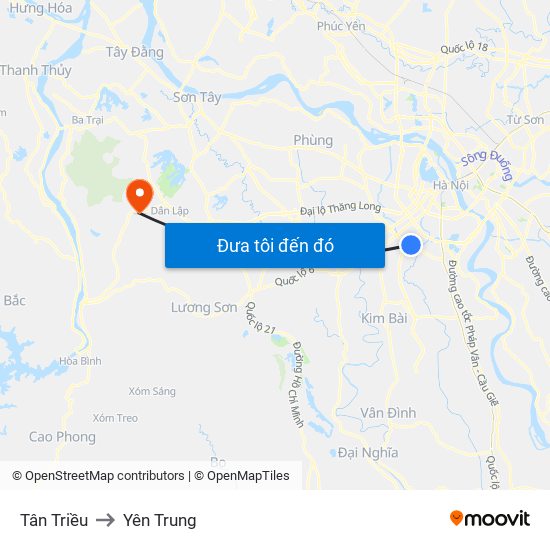 Tân Triều to Yên Trung map