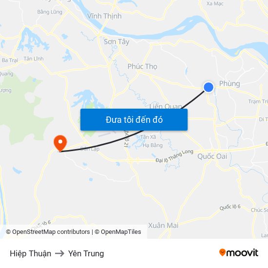 Hiệp Thuận to Yên Trung map