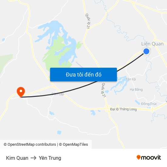 Kim Quan to Yên Trung map