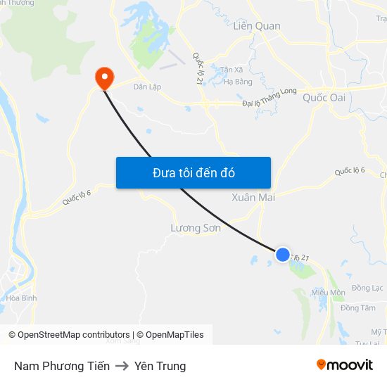 Nam Phương Tiến to Yên Trung map