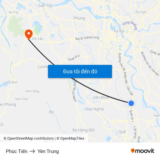 Phúc Tiến to Yên Trung map