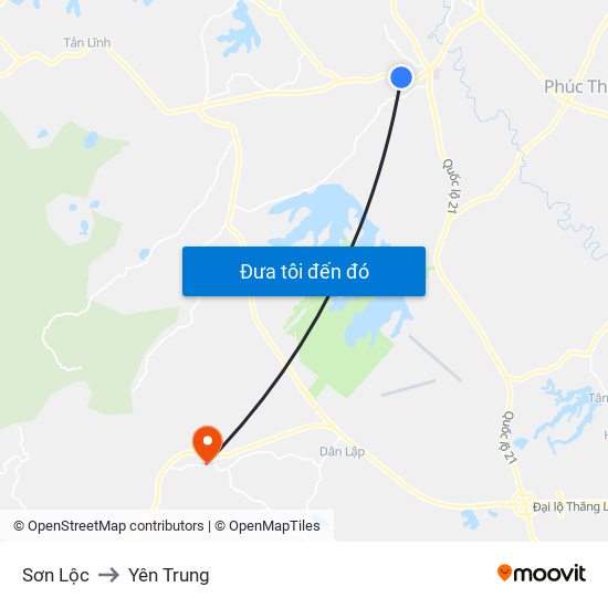 Sơn Lộc to Yên Trung map