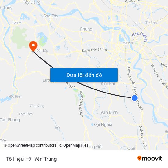 Tô Hiệu to Yên Trung map