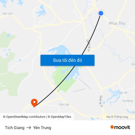 Tích Giang to Yên Trung map