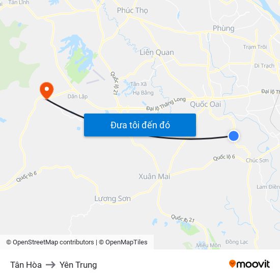 Tân Hòa to Yên Trung map