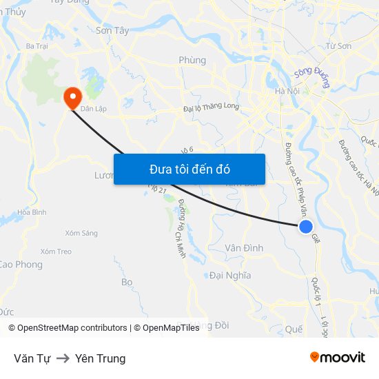 Văn Tự to Yên Trung map