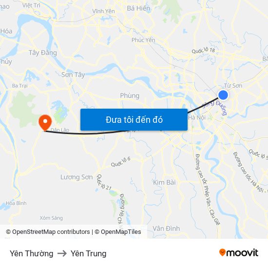 Yên Thường to Yên Trung map