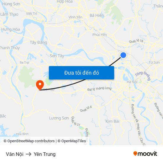 Vân Nội to Yên Trung map