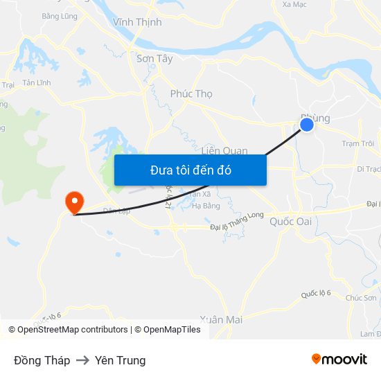 Đồng Tháp to Yên Trung map