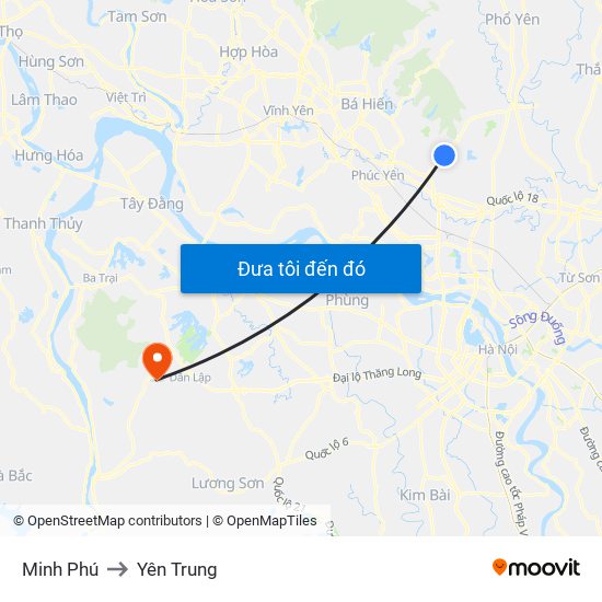 Minh Phú to Yên Trung map