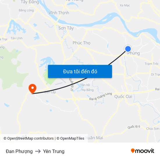 Đan Phượng to Yên Trung map