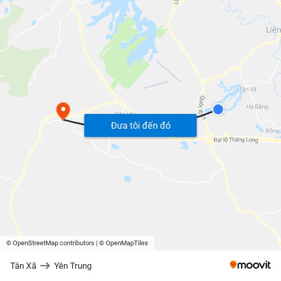 Tân Xã to Yên Trung map