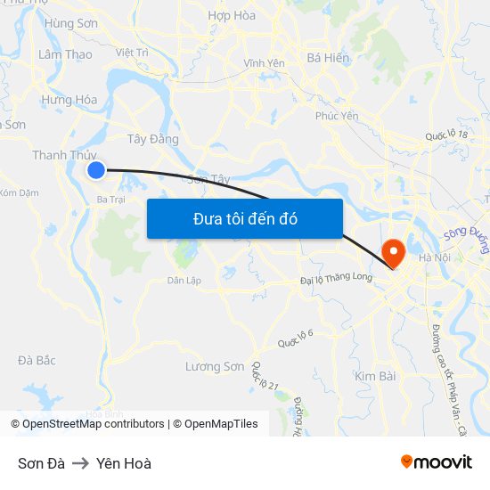 Sơn Đà to Yên Hoà map