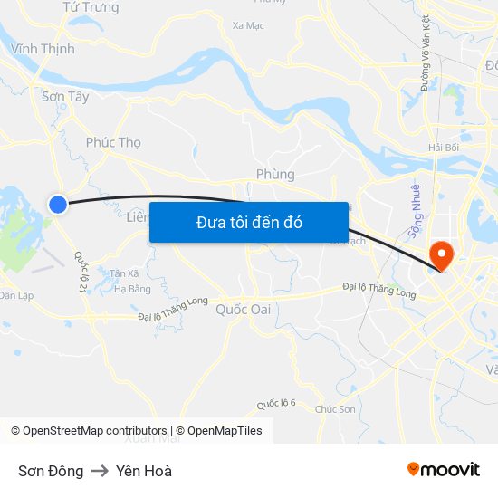 Sơn Đông to Yên Hoà map