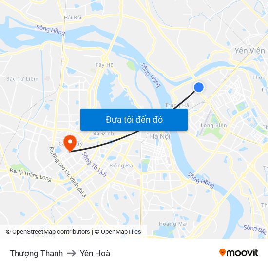 Thượng Thanh to Yên Hoà map