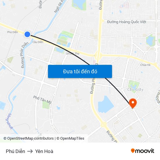 Phú Diễn to Yên Hoà map