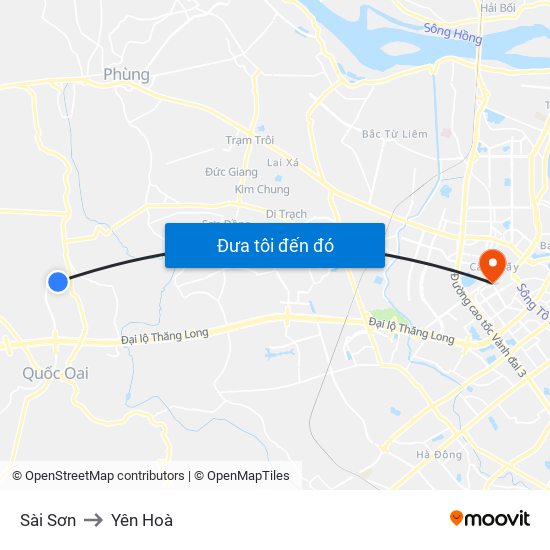 Sài Sơn to Yên Hoà map