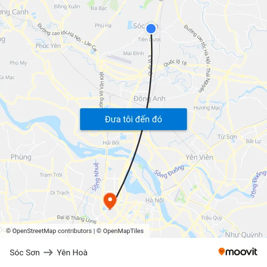 Sóc Sơn to Yên Hoà map