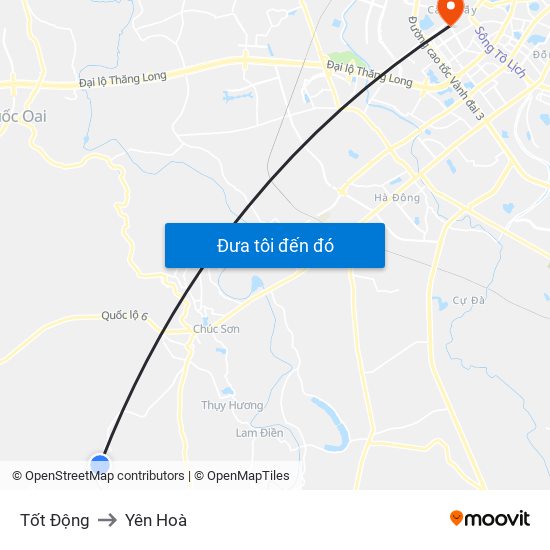 Tốt Động to Yên Hoà map