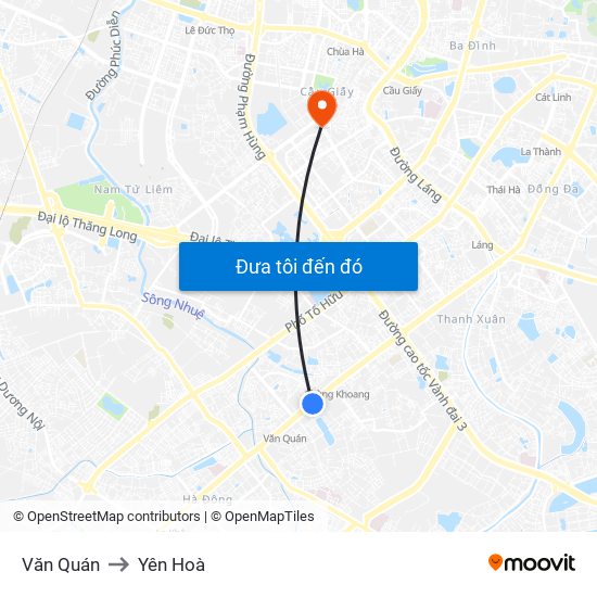 Văn Quán to Yên Hoà map