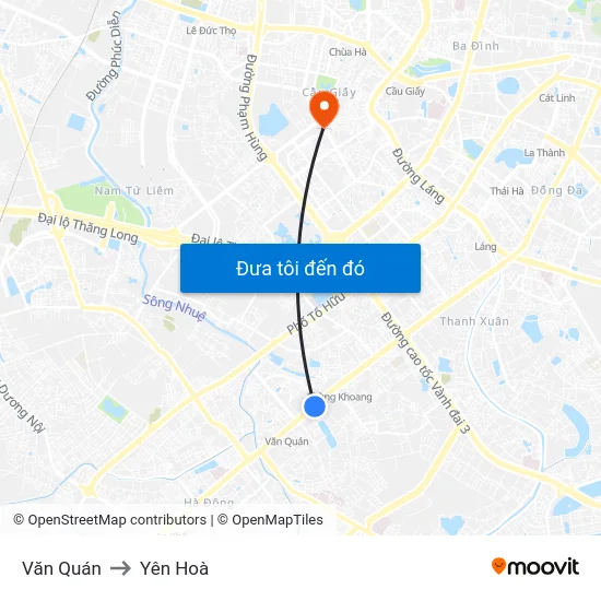 Văn Quán to Yên Hoà map