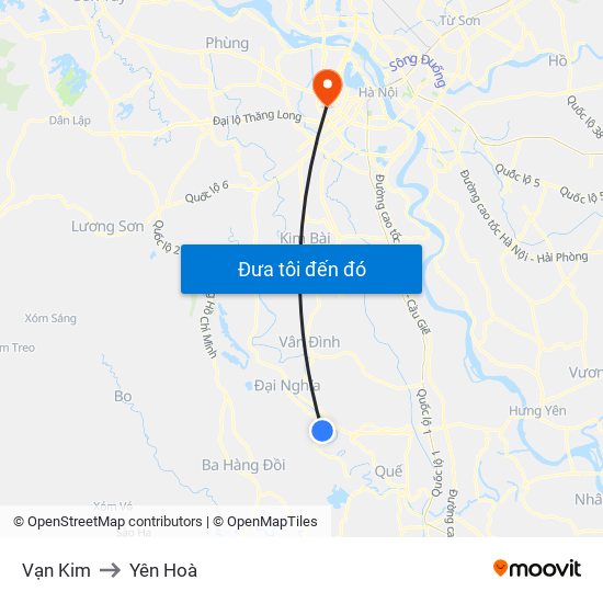 Vạn Kim to Yên Hoà map