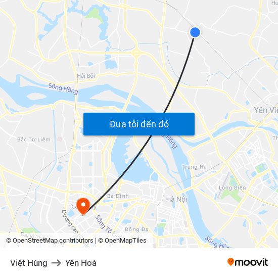 Việt Hùng to Yên Hoà map