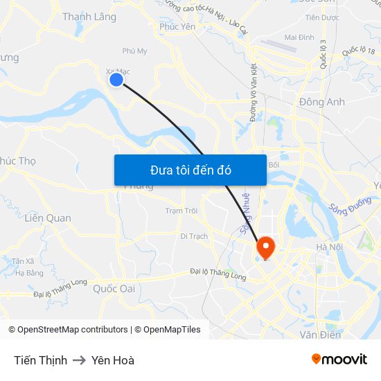 Tiến Thịnh to Yên Hoà map