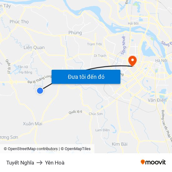 Tuyết Nghĩa to Yên Hoà map