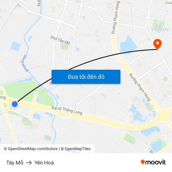 Tây Mỗ to Yên Hoà map