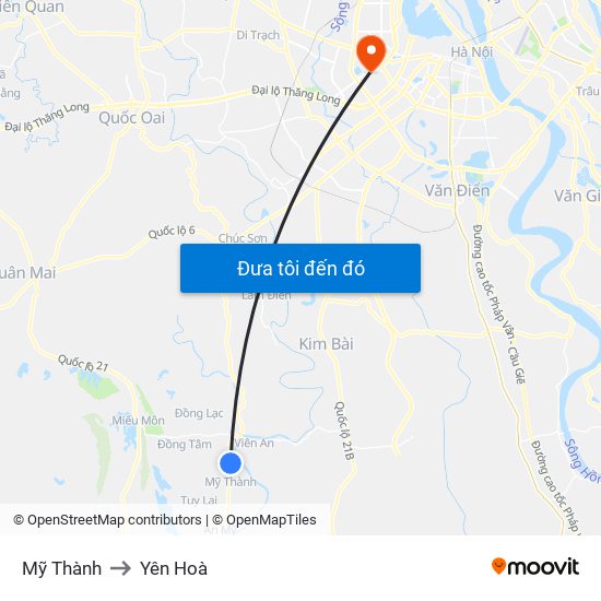 Mỹ Thành to Yên Hoà map