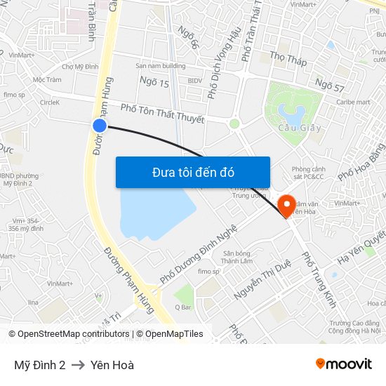 Mỹ Đình 2 to Yên Hoà map