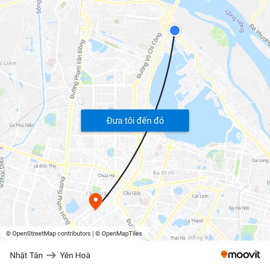 Nhật Tân to Yên Hoà map