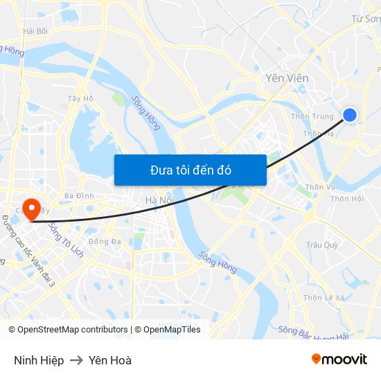 Ninh Hiệp to Yên Hoà map