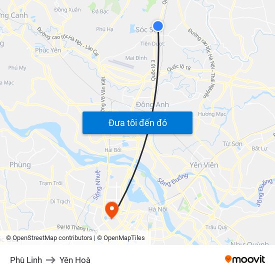 Phù Linh to Yên Hoà map