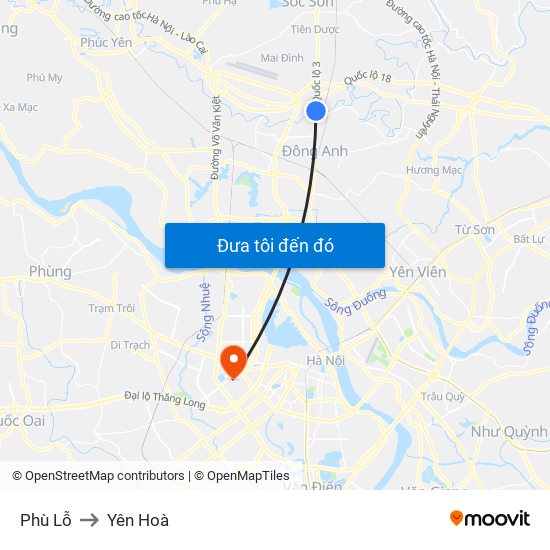 Phù Lỗ to Yên Hoà map