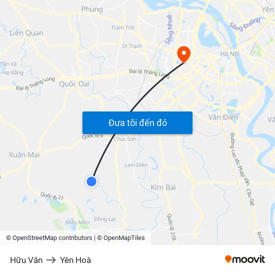 Hữu Văn to Yên Hoà map